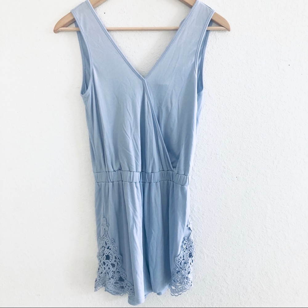 Chroma Tale Light Blue Crochet Romper Size S